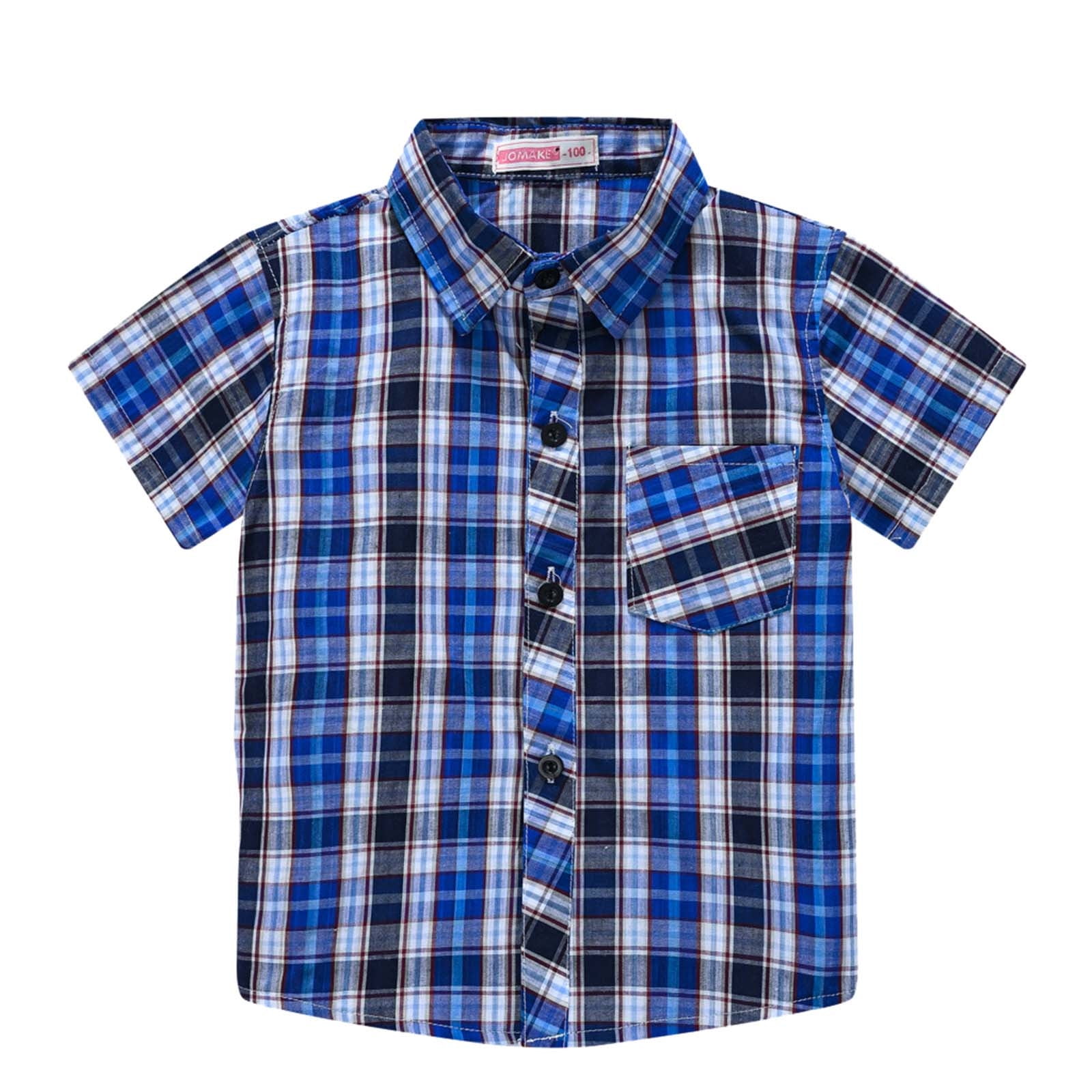 【U LAN】Youth Short Sleeve Checkered Shirt LIhncine-Boy-s-Toddler-Kids-