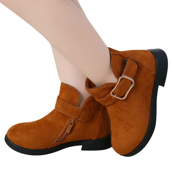 LIhncine Girls Boots,Girls Shoes Fashion Solid Color Short Boots Non Breathable Women Boots,Toddler Baby Girls Boot(Brown,4-4.5 Years)