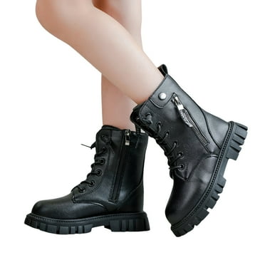 LIhncine Girls Combat Ankle Boots, Lace-up Platform Heel Booties with Side Zipper