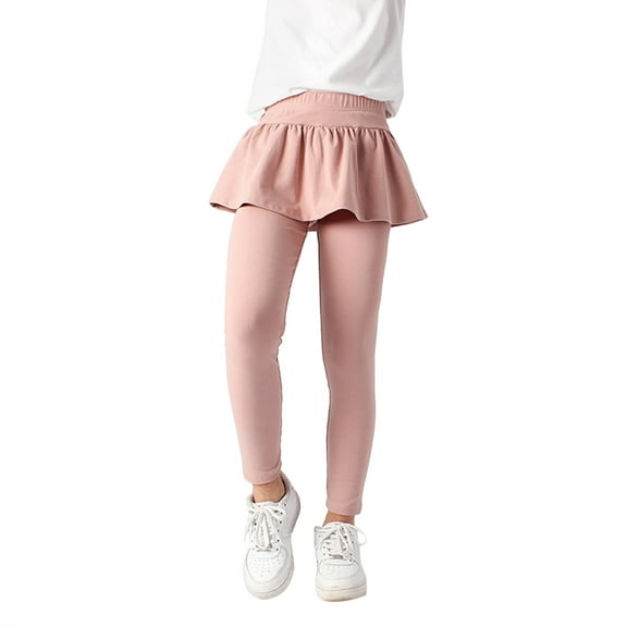 LIhncine Girls Leggings with Skirt School Pants Kids Casual Stretchy Pleated Pantskirt for 4-12 Years