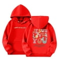 thumbnail image 1 of LIhncine Jesus Loves You Hoodies for Girls Letter Print Christian Sweatshirt Oversized Long Sleeve Pullover Top for 3-10 Years, 1 of 9