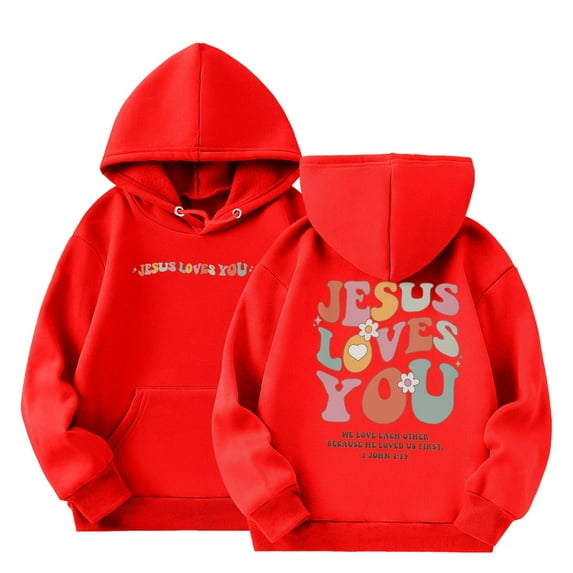 LIhncine Jesus Loves You Hoodies for Girls Letter Print Christian Sweatshirt Oversized Long Sleeve Pullover Top for 3-10 Years