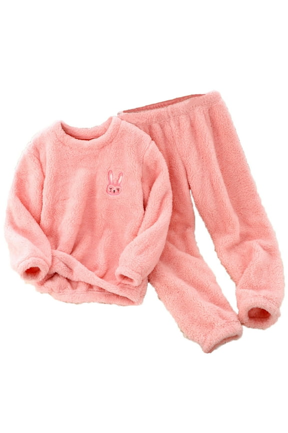 LIhncine Kids Girls Boys Fluffy Pajamas Set Fuzzy Winter Warm Pj Sets Pullover Pants Plush 2 Piece Loungewear Sleepwear Pockets 5-6 Years