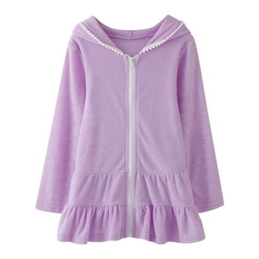 LIhncine Kids Toddler Little Girl Swim Cover Up Towel Terry Swimsuit Wraps Zip Up Bathing Suit Robe Pool Beach Coverup