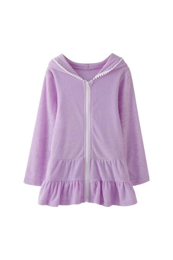 LIhncine Kids Toddler Little Girl Swim Cover Up Towel Terry Swimsuit Wraps Zip Up Bathing Suit Robe Pool Beach Coverup