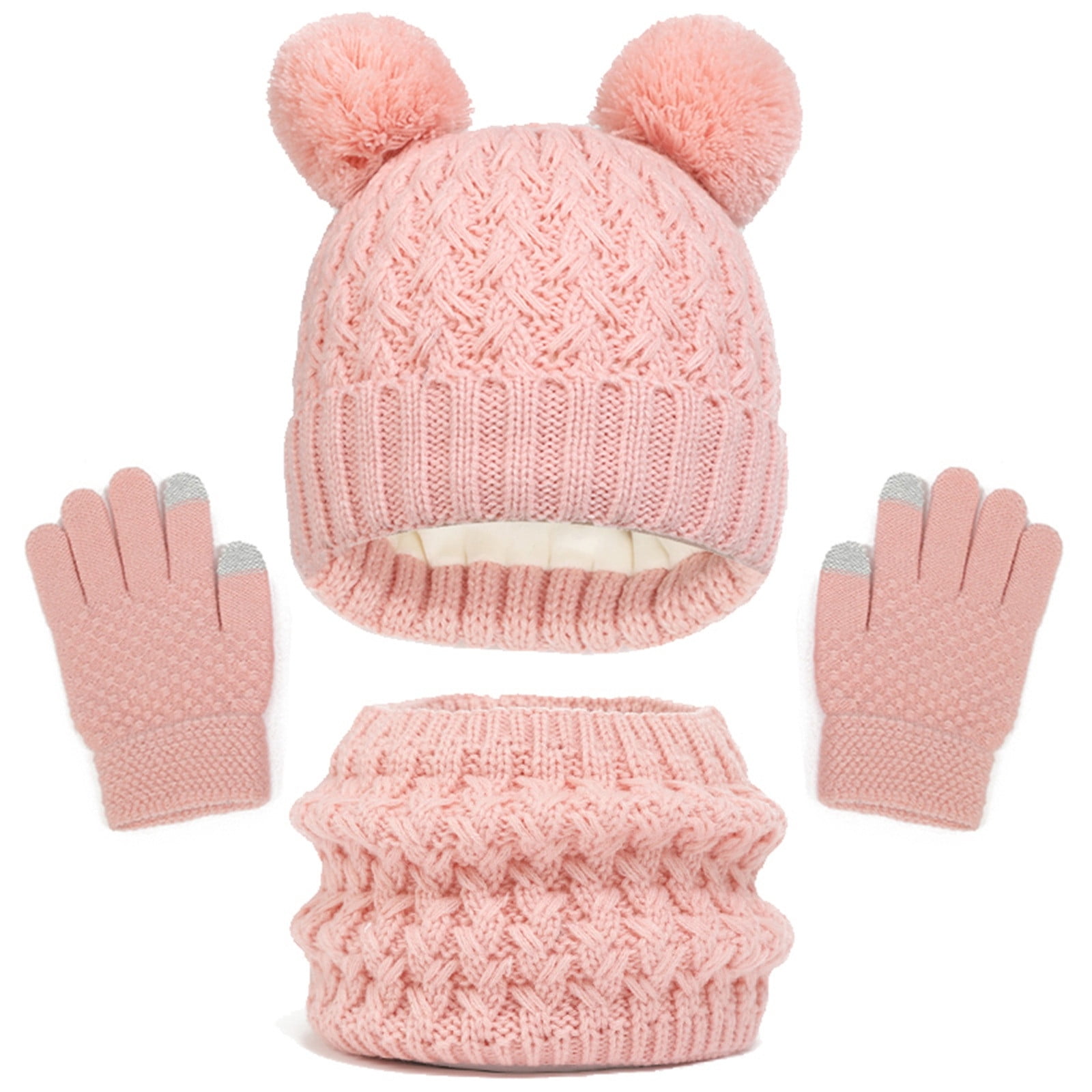 LIhncine Kids Winter Knitted Beanie Hat Gloves Scarf Set, 3Pcs