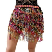 LIhncine Skirts for Women Women's Sequin Skirt Sparkly Lace Up Waist Adjustable Mini Party Sequin Skirt Maxi Skirts for Women,Hot Pink