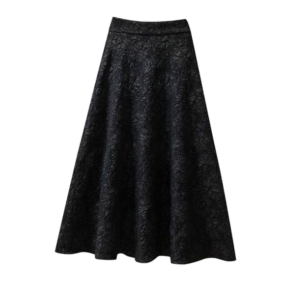 LIhncine Skirts for Women Womens Flower Jacquard High Waist Skirt Midi Swing Skirt Athletic Skirts Women,Black