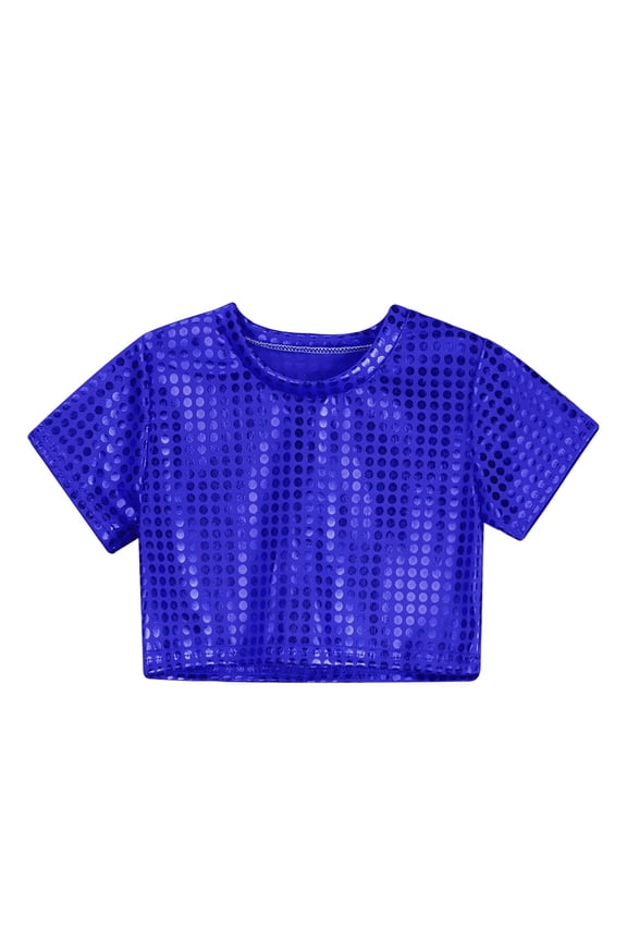 Toddler Girl's Metallic Drop Shoulder Short Sleeve Round Neck Crop Tee Top
