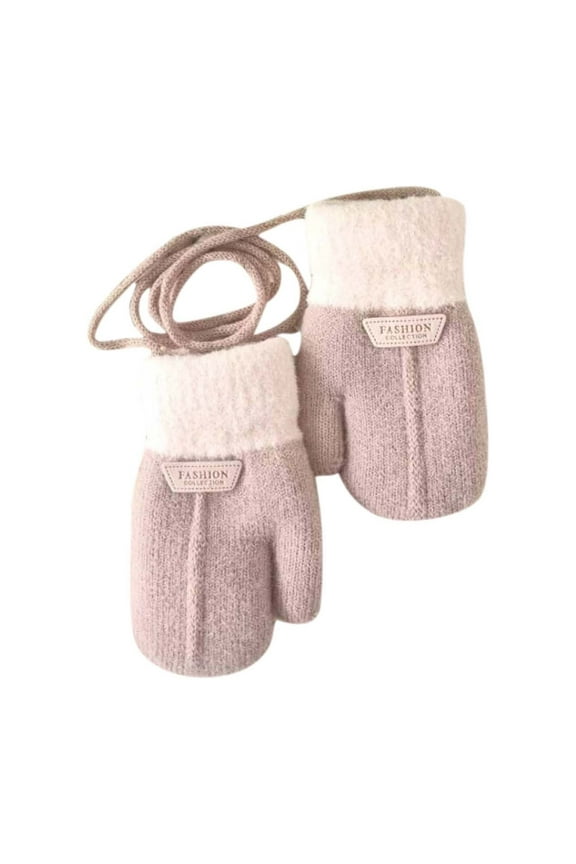 LIhncine Toddler Kids Warm Thick Knitted Fnger Mittens with String for 3-6 Years Kids