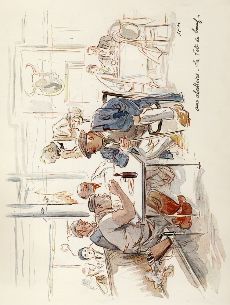 LIllustration 1929 Aux Abattors La F???te du Boeuf Canvas Art - Georges Goursat (18 x 24)