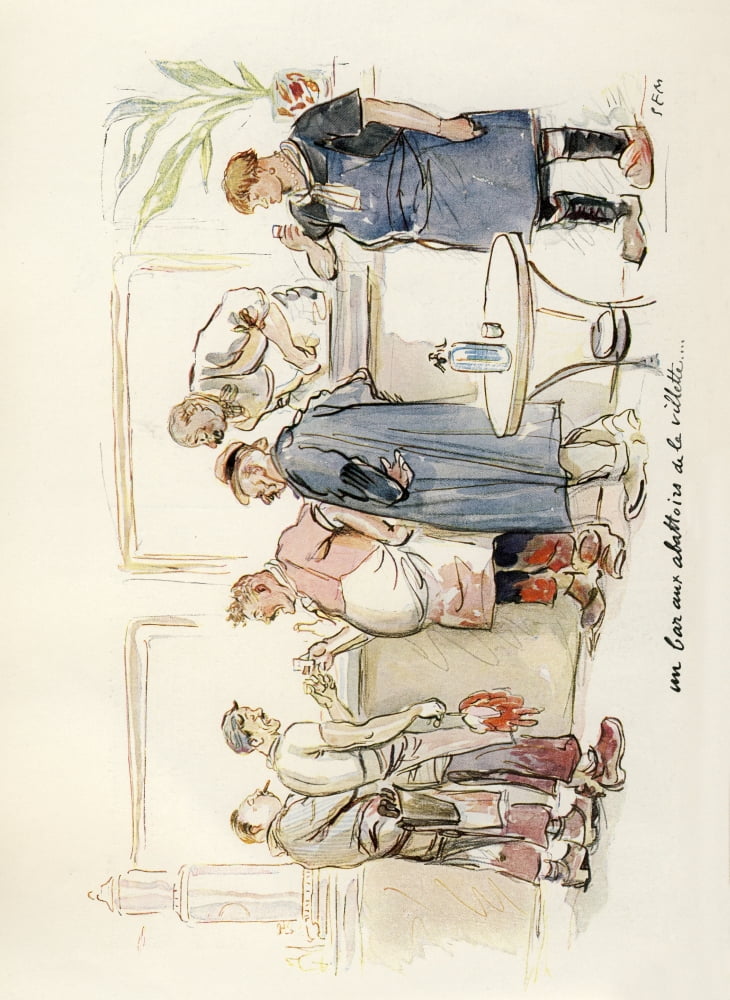 LIllustration 1929 Bar aux abattors de la villette Canvas Art - Georges Goursat (18 x 24)