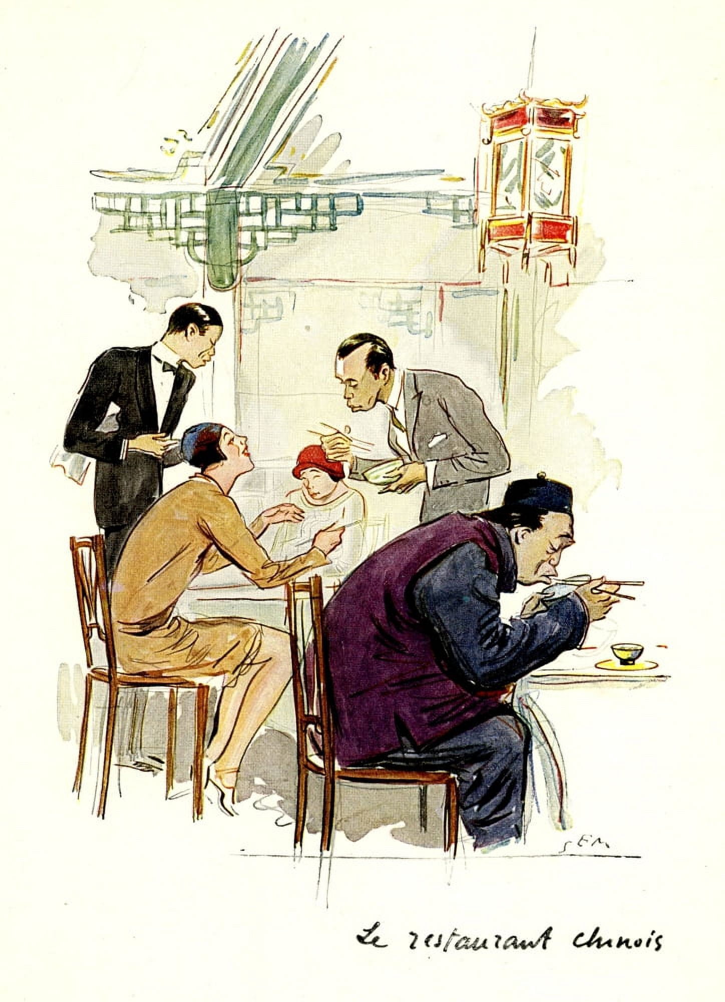 LIllustration 1929 Le Restaurant Chinois Canvas Art - Georges Goursat (18 x 24)