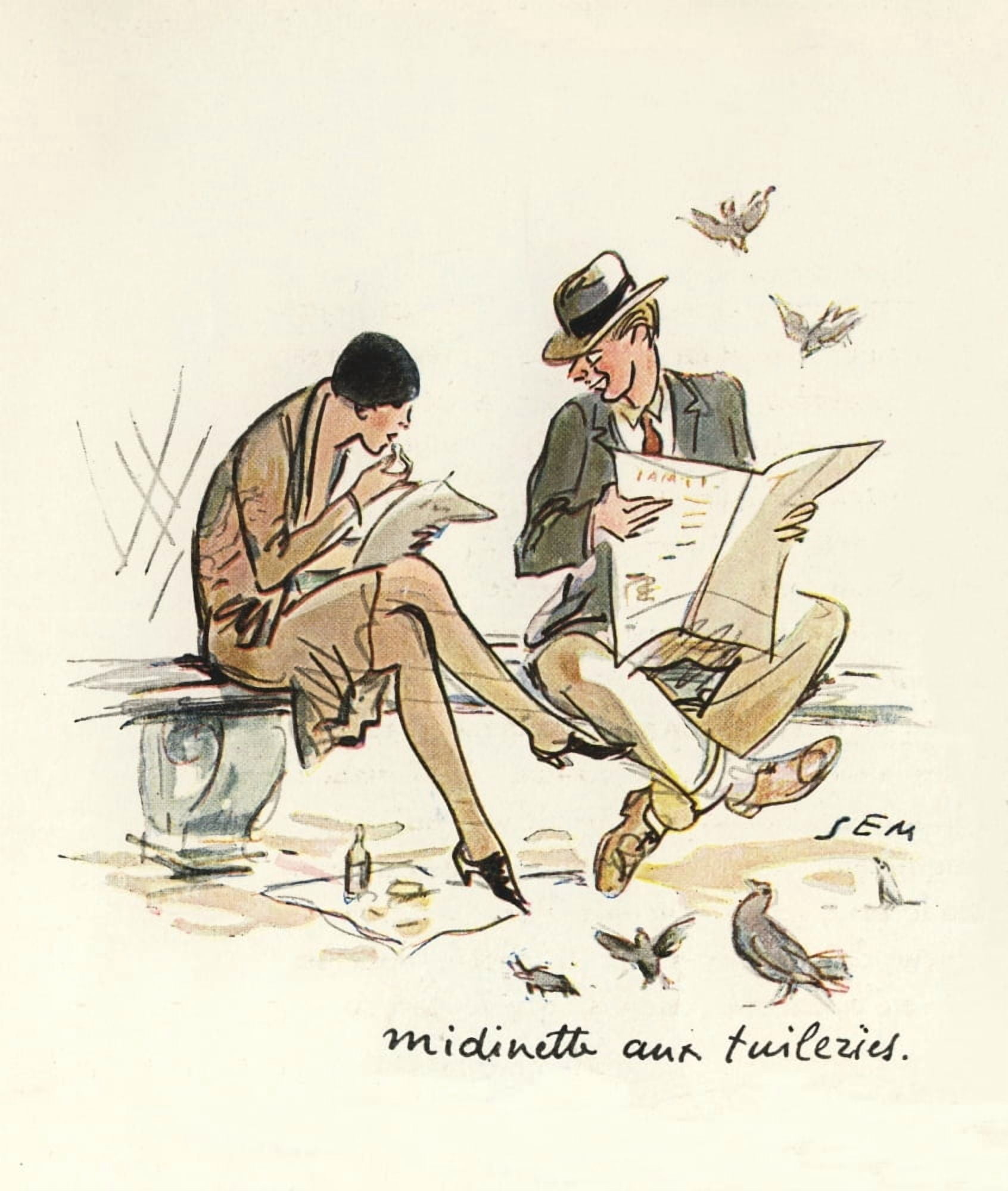 LIllustration 1929 Midinette aux Tuileries Canvas Art - Georges Goursat (18 x 24)