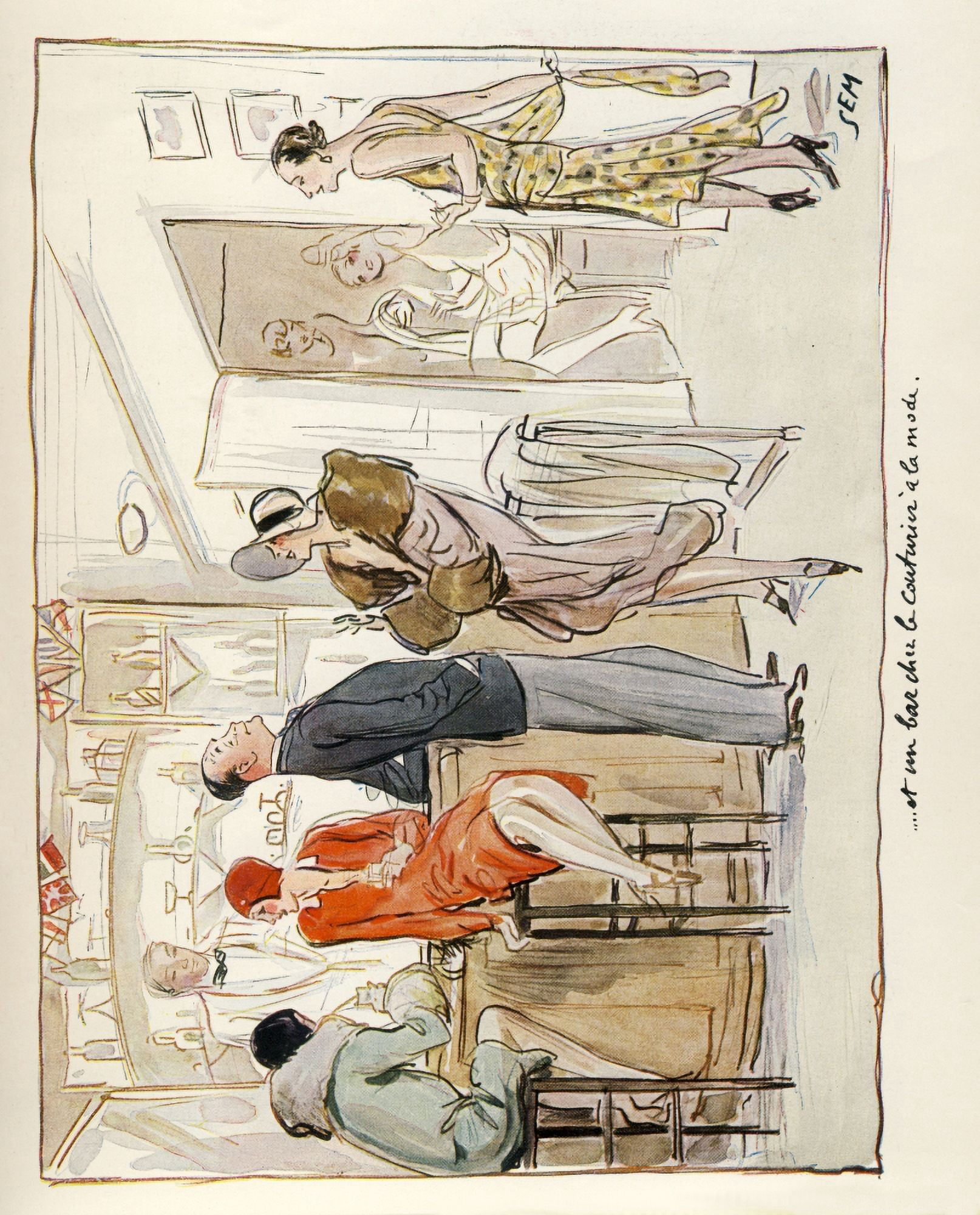 LIllustration 1929 Un bar chez le couturier la mode Canvas Art - Georges Goursat (24 x 36)