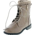 thumbnail image 1 of LInk Mango-31 Kids Round Toe Military Lace Up Knit Ankle Cuff Low Heel Combat Boots, Taupe, 3, 1 of 7