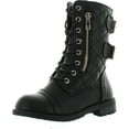 thumbnail image 1 of LInk Mango79K Childrens Girls Mid Calf Quilted Back Buckle Lace Up Combat Boots, Black, 12, 1 of 4