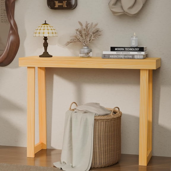 LInyy 42.9" Entryway Table, Solid Wood Console Table, Narrow Sofa Table Behind Couch, Thin, for Living Room, Entrance, Hallway, Foyer, Bedroom, Office, Natural Wood