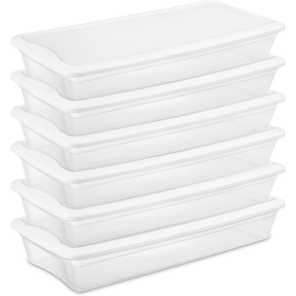 LInyy 6 Pack Storage Box, 41 Quart Stackable Tote, Clear Plastic Container with Secure Snapping Lids for Home and Office Organization, White