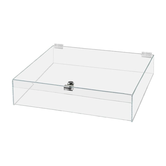 LInyy Acrylic Locking Display Case with Keys 18" x 18" x 6" Clear Square Countertop Lucite Tray with Lid for Artifacts Antiques Collectibles Jewelry Currency and Coins