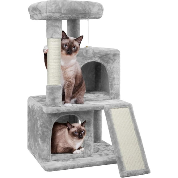 LInyy Cat Tree for Indoor Pets, 36in Tower Condo w/Extra Large Perch, Scratching Posts, Board, Dangling Ball, Play Structure for Kittens & Adult Cats, Light Gray