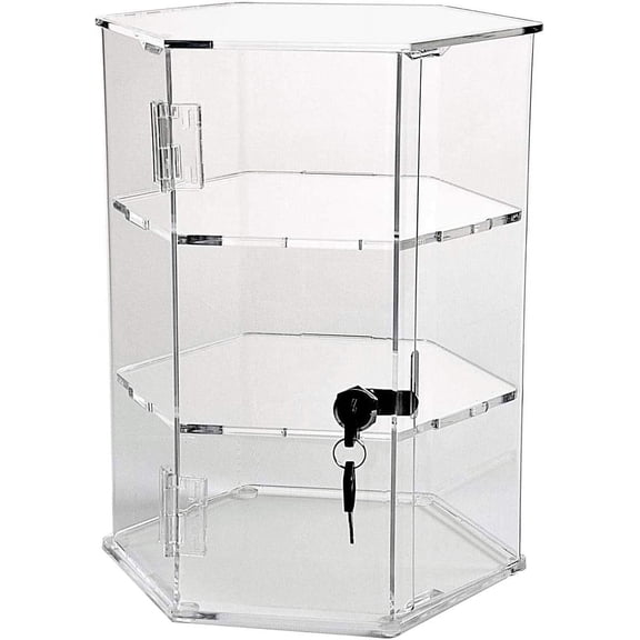 LInyy Hexagonal Acrylic Display Case - Locking (HX12-12" Tall - 2 Shelves)