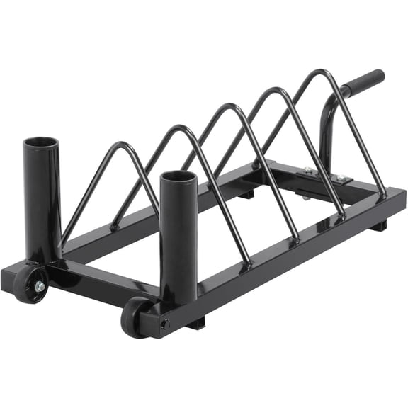 LInyy Horizontal Barbell Bumper Plate Rack Holder Olympic Bar Storage Rack with Handle and Wheels,Black