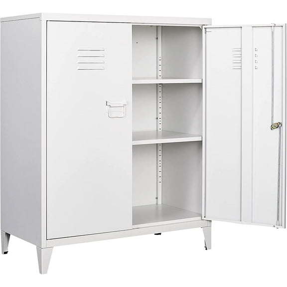 LInyy White Metal Cabinet with Doors and Shelves,40" Metal Storage Cabinet with Lock Door Adjustable Shelf,File Cabinets for Home Office,School,Kitchen,Garage Storage Tool Cabinets