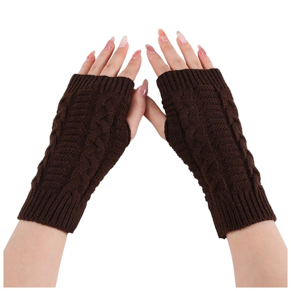 LIspipm Fingerless Gloves for Women Men Ribbed Wrist Arm Warmers Stretchy Mittens Soft Winter Clothing Accessories Brown