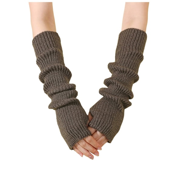 LIspipm Knit Fingerless Long Gloves for Women Casual Thumbhole Stretchy Arm Warm Wrist Mittens Fall Winter Sleeves Gray