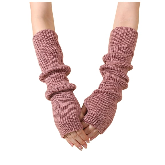 LIspipm Knit Fingerless Long Gloves for Women Casual Thumbhole Stretchy Arm Warm Wrist Mittens Fall Winter Sleeves Pink