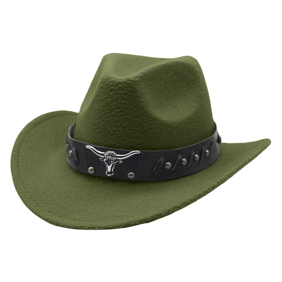 LIspipm Western Cowboy Hat for Men Women Classic Felts Rolled Brim Hats Adjustable Leather Belt for Packable Travel Dark Green 56-58