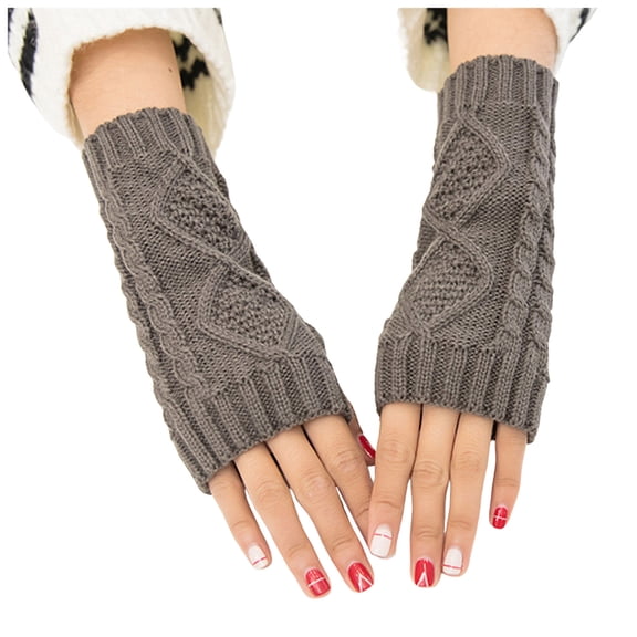 LIspipm Women Men Knit Fingerless Gloves Thumbhole Wrist Sleeves Warm Texture Thick Cold Winter Daily Use Unsex Mittens Gray