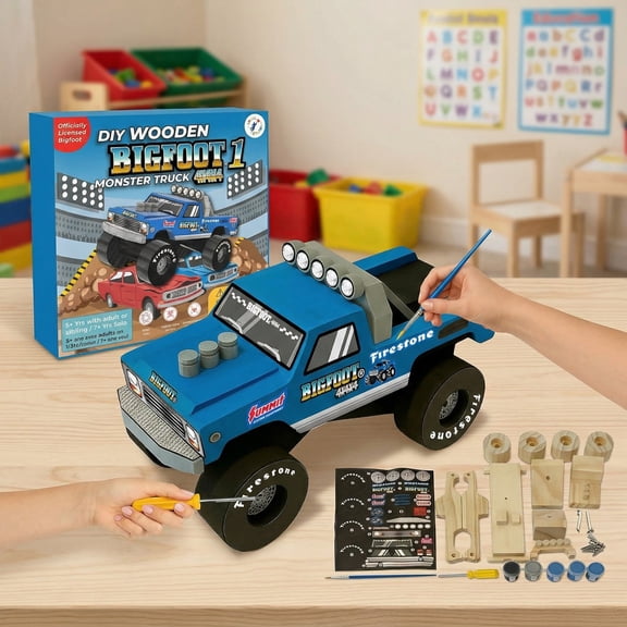 DIY Bigfoot 1 Monster Truck Wooden Kit w/Stickers & Paint (Large 7") DIY Bigfoot 1 Monster Truck Wooden Kit w/Stickers & Paint (Large 7")
