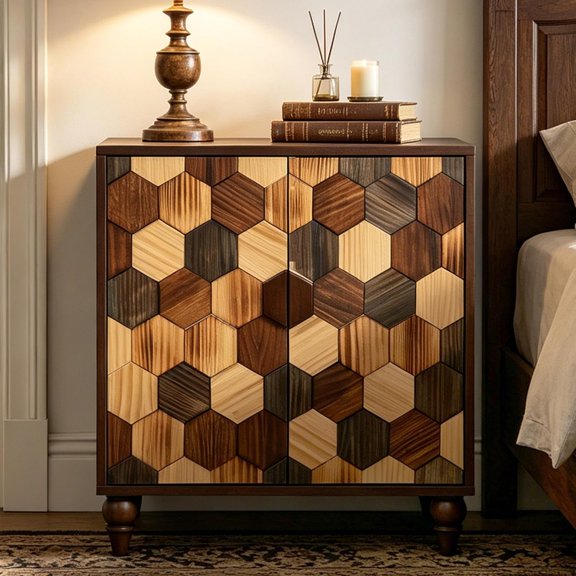 LJAN 30" Geometric Sideboard Buffet Modern Farmhouse Credenza Storage Cabinet with 2 Honeycomb Parquet Doors Small Modular Console Table for Kitchen Living Room Entryway