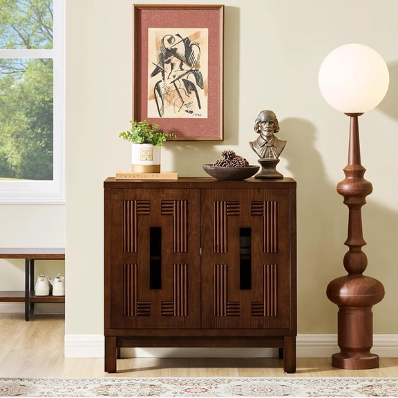 LJAN 31.5" Mid-Century Modern Sideboard Buffet Cabinet with Storage,Small Accent Cabinet with Solid Wood Legs & Anti-Tip Kit,Finish Kitchen Storage Cabinets for Small Space