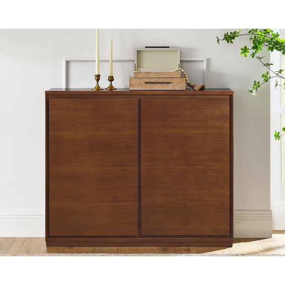 LJAN 39" Narrow Sideboard Buffet Cabinet,Thin Entryway Storage Cabinet,Walnut Wood Small Sideboard Storage Cabinet,Mid Century Modern Thin Entryway Cabinet for Living Room,Hallway,Small Space