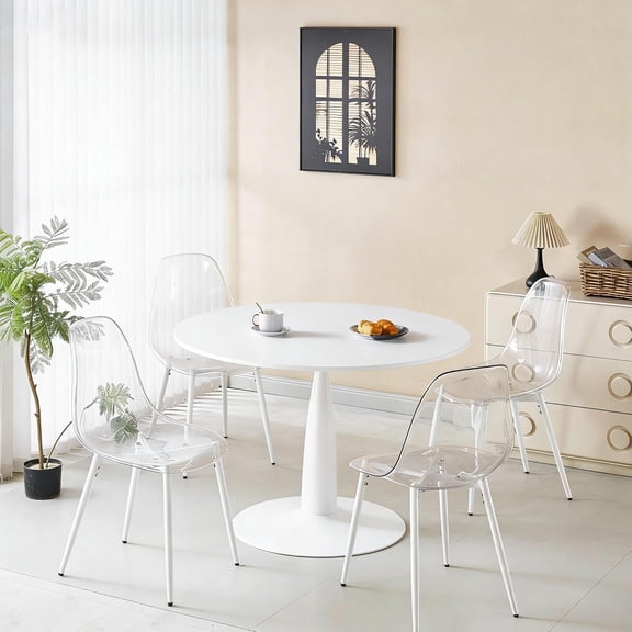 LJAN 5 Piece Mid-Century Dining Table Set for 4-6, with Round Kitchen Table &4 Seats , MDF Top | Stable Metal Chair Legs, Easy-Clean Surface