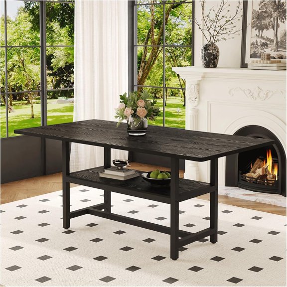 LJAN 71"* 35.4" Dining Table for 6-8 People, Modern Rectangular Kitchen Table with Sturdy Metal Legs, Rectangular Counter for Dinner, Kitchen, Dining Room, Apartment Corner
