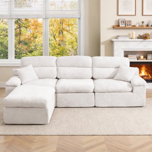LJAN High Backrest L-Shaped Corner Chaise Sofa in Slub Chenille Fabric ...