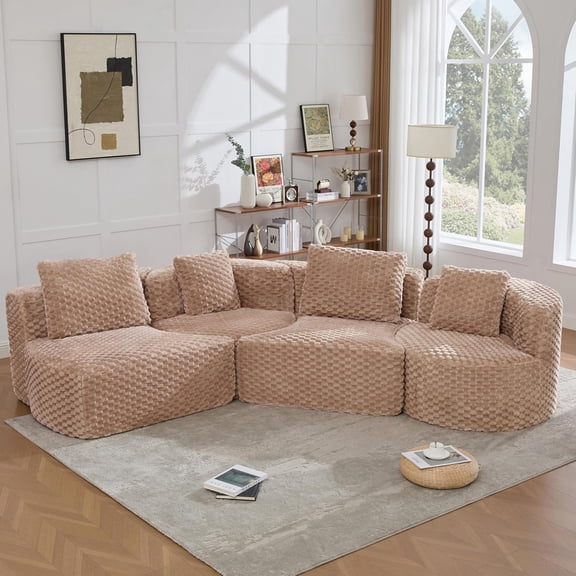 LJAN Oversized Plush Modular Sofa in Premium Bubble Velvet - 137.8 Inch Stylish Lounge Couch with Deep Seat Comfort for Living Spaces, Easy To Arrange Configuration & Full Compression Packaging