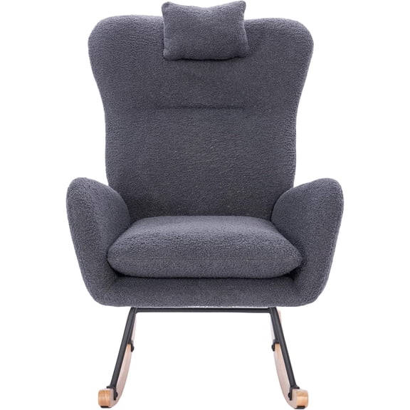 LJAN Rocking Chairs,Teddy Upholstered Accent Rocking Chair with High Backrest,Comfy Glider Chair for Living Room,Bedroom,Office,Ergonomic Design (Dark Grey)
