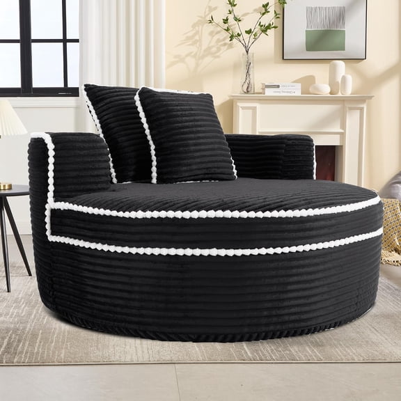 LJAN Round Sofa Bed,Memory Foam Sectional Sofa ,Convertible Cloud Couch with 3 Pillows Stainless Steel Cup Holder No Assembly Living Room Apartment Couch
