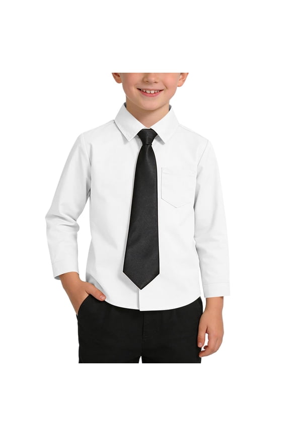 2PC Boys Formal Shirts with Pockey, School Uniform Long Sleeve Spring and Fall Button-Up Formal Shirt for Kids White Size 7-8 T