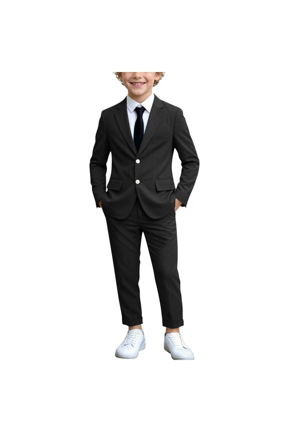 Boys 3 PC Formal Suit Set, Custom Fit Delicate Wrinkle Button School Season Set Black Size 8 Years
