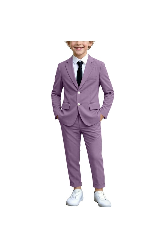 Boys 3 PC Formal Suit Set, Delicate Custom Fit Wrinkle Button School Season Set Purple Size 5 T