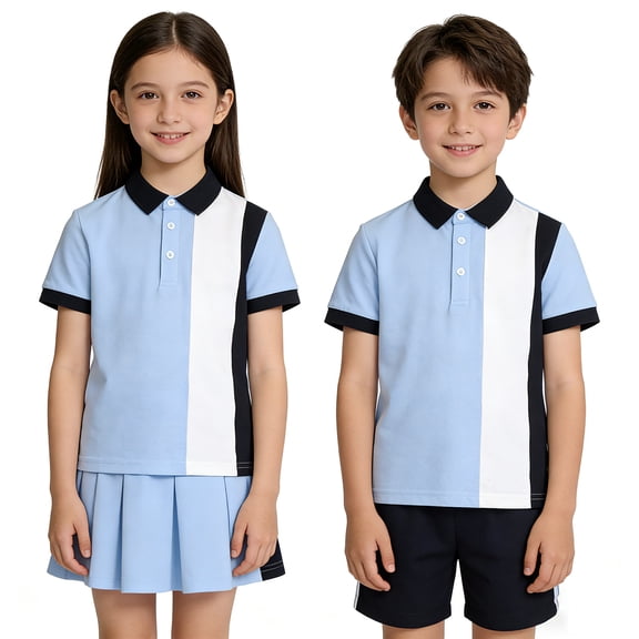 LJEFF Boys Short-Sleeve T-Shirt, Striped Collar Spring Button-Up School Uniform Casual Tee for Kids Girls Light Blue Size 12 T