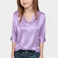 thumbnail image 1 of LJEFF Girl 3/4 Sleeve T-Shirt, Satin Solid Color V-Neck Spring Casual Tops for Girls Purple Size 6, 1 of 7