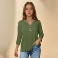 thumbnail image 1 of LJEFF Girl 3/4 Sleeve T-Shirt, V-Neck Cotton-Linen Solid Color Spring Casual Tops for Girls Army Green Size 10, 1 of 5