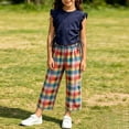 thumbnail image 1 of LJEFF Girls 2 PC Ruffle Sleeve Plaid Capri Set, Elastic Waist Lightweight Sleeveless Soft Kids Summer Outfit Navy Size 6 Years, 1 of 7
